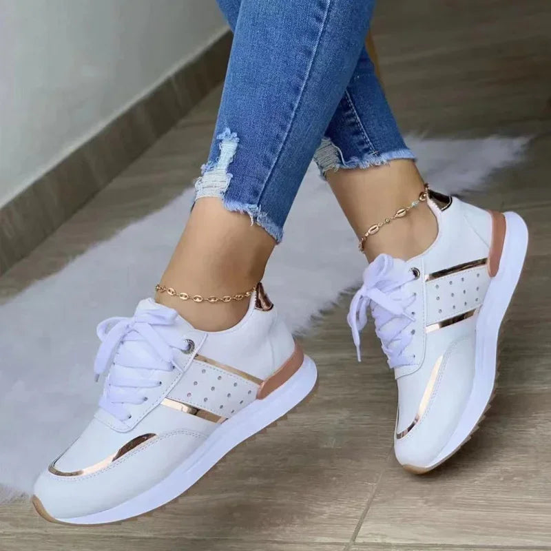 New 2024 Women Lace-Up Running Shoes Sneakers Autumn Spring Woman Leather Patchwork Female Casual Shoes Women'S Vulcanized Shoes