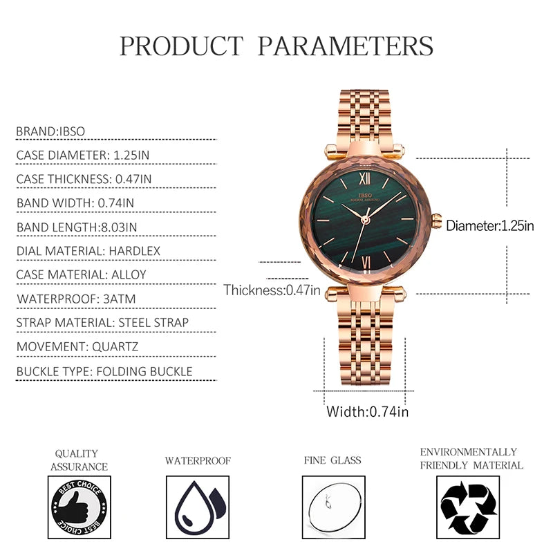 Luxury Women Watch Green Steel Fashion Quartz Hand Clock Female Gift Original Waterproof Top Brand Lady Leather Wristwatch Green