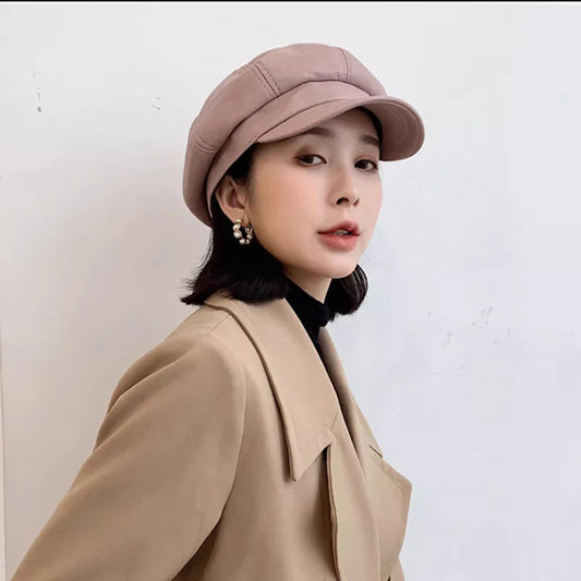 Fashion Shiny Women Real Leather Berets Cap Hat Black Outdoor Female Autumn Winter Casual Lady Octagonal Cap Hat for Women