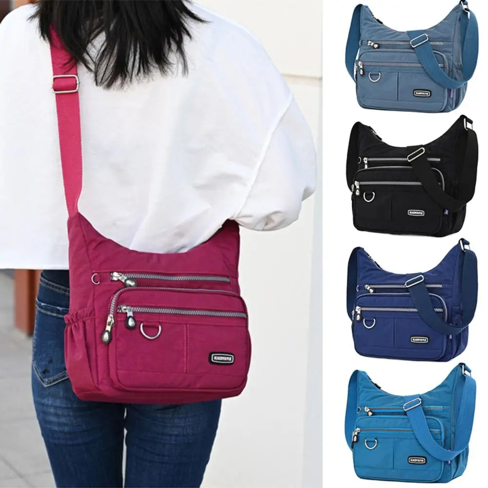 Large Capacity Crossbody Bag Fashion Multi Pocket Nylon Waterproof Travel Mobile Bag Solid Color Zipper Shoulder Bag