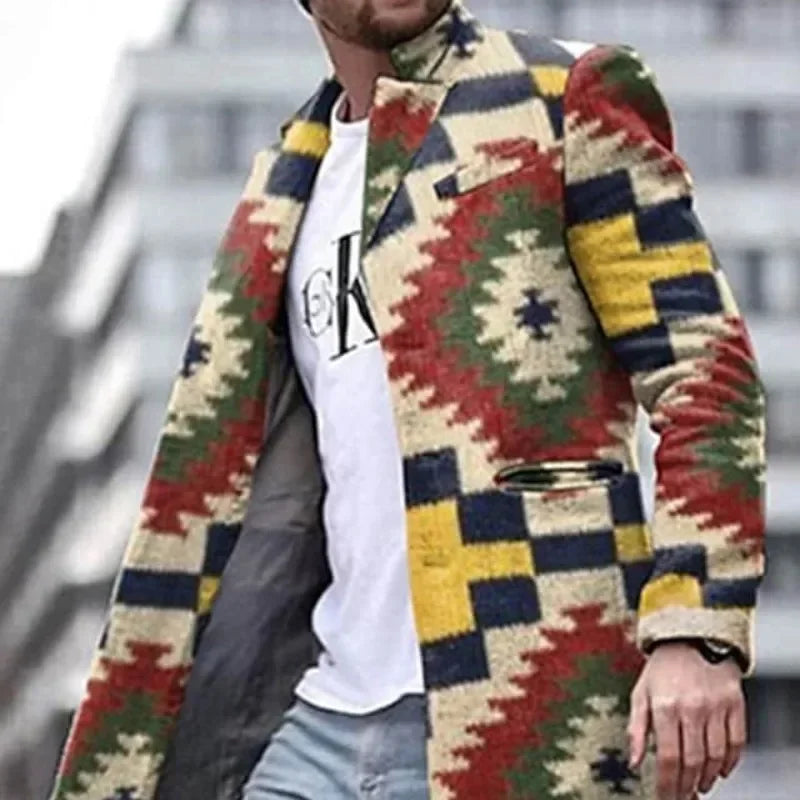 2023 Autumn/Winter New Men's Woolen Stand Neck Mid Length Pocket Casual Coat