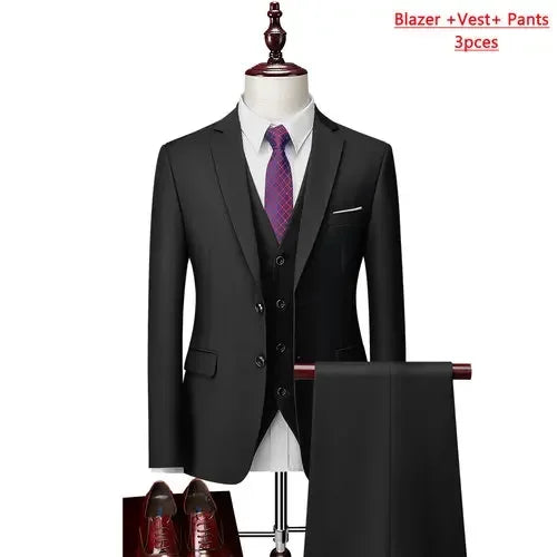 14 Color M-6XL ( Jacket + Vest+Pants ) High-end Brand Formal Business Mens Suit Three-piece Groom Wedding Dress Solid Color Suit