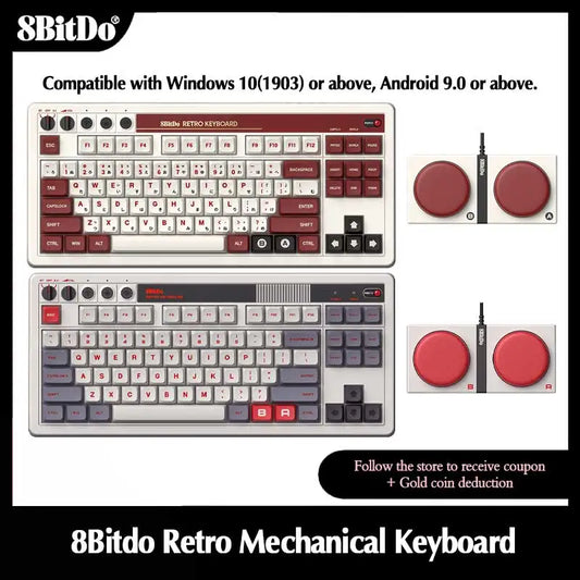 8Bitdo Retro Mechanical Keyboard,Bluetooth/2.4G/USB-C Hot Swappable Gaming Keyboards,Game Accessories for Windows and Android