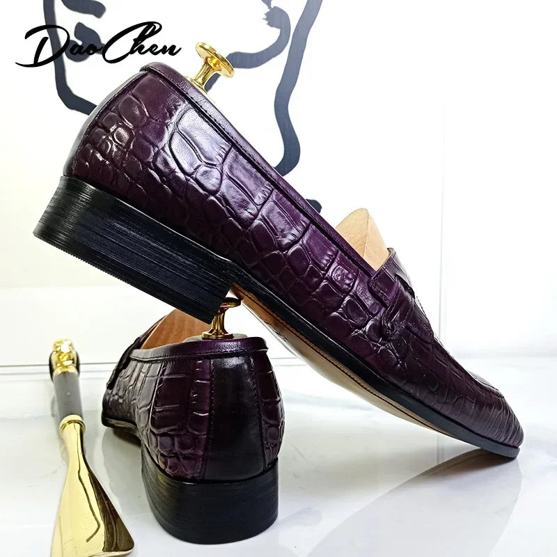 LUXURY MEN LOAFERS SHOES SNAKE PRINT SLIP ON LOAFERS CASUAL DRESS MAN SHOES PURPLE BLACK OFFICE WEDDING LEATHER SHOES MEN