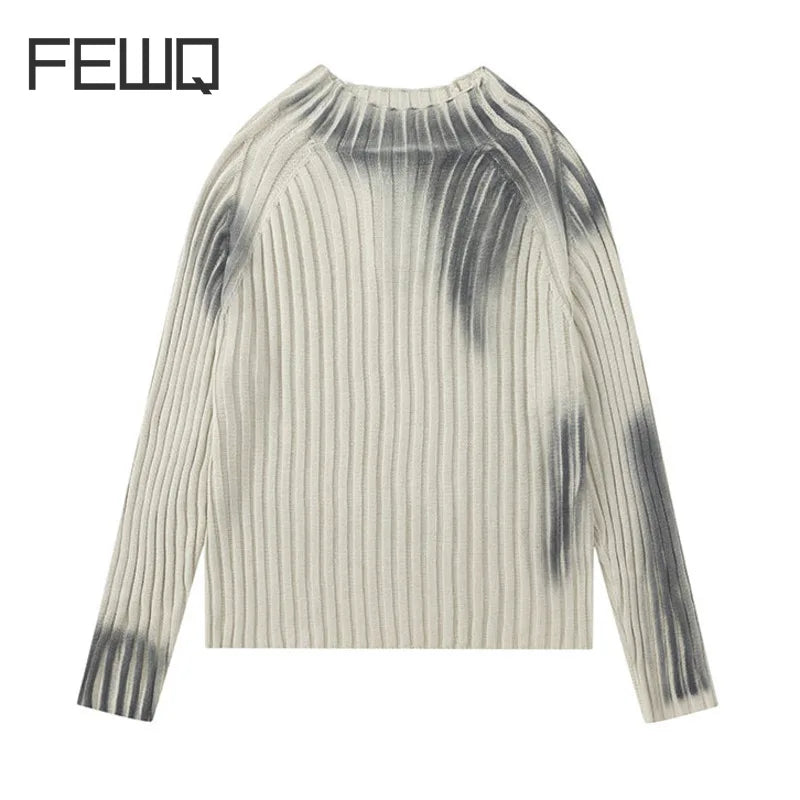 FEWQ High Street Paint Graffiti Old Slim Fit Knitted T-shirt Ins Lazy Style Knitted Sweater 2023 New Fashion Tops Pullover