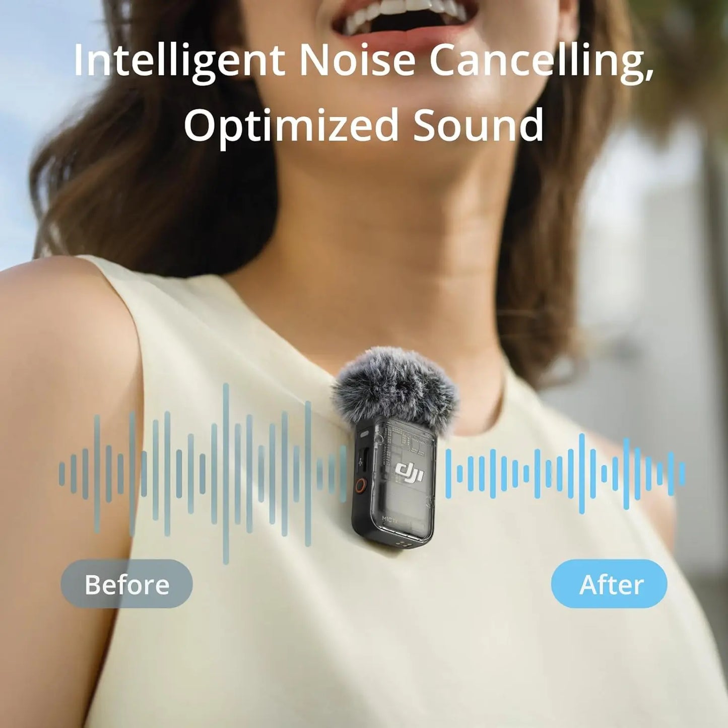 DJI Mic 2  Wireless Microphone with Intelligent Noise Cancelling 32-bit Float Internal Recording Optimized Sound 250m Range