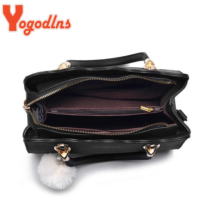Yogodlns Women Handbags Ladies Large Tote Bag Female Square Shoulder Bags Bolsas Femininas Sac PU Leather Hairball Crossbody Bag