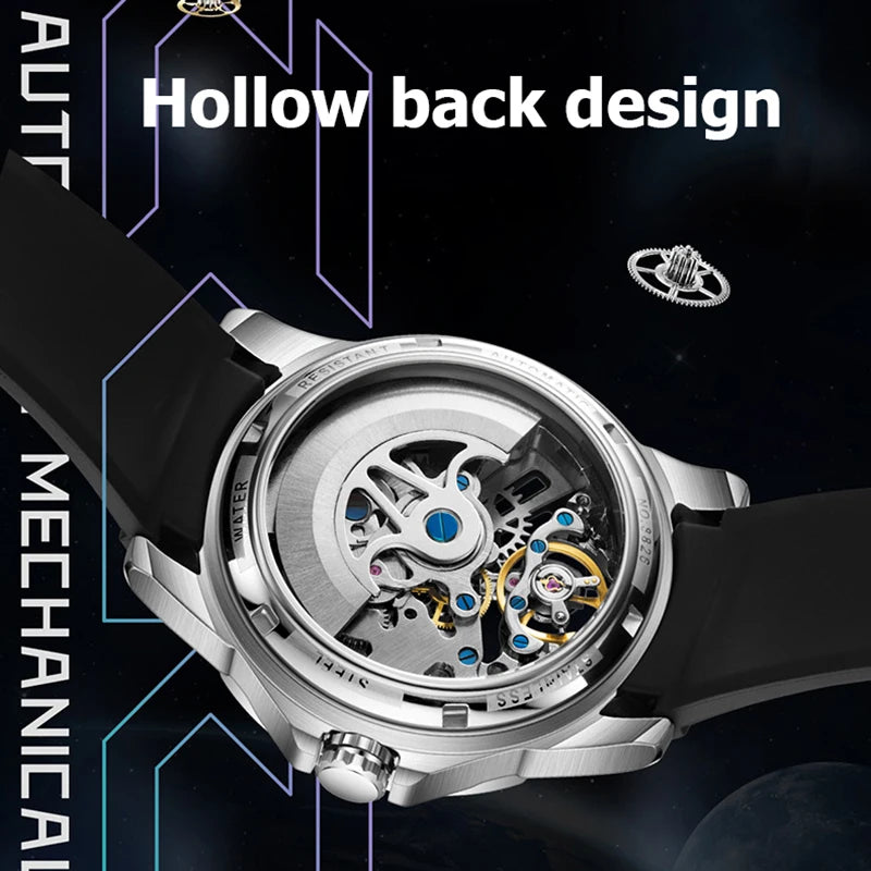 AILANG New Skeleton Tourbillon Mechanical Watches for Mens Fashion Silicone Strap Sport Automatic Hollow Watch Relojes Hombre