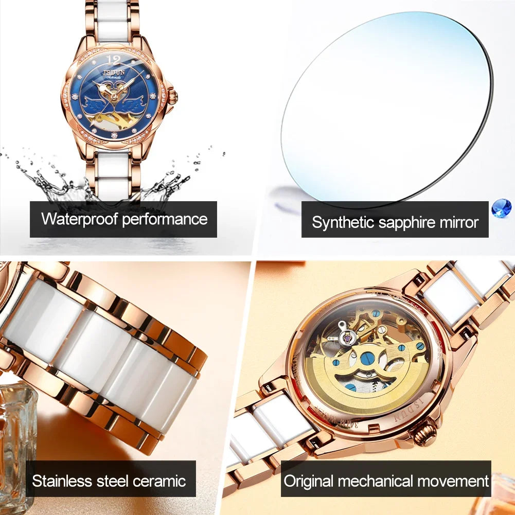 JSDUN 8831 Stainless Steel Strap Fashion Watch For Women Automatic Mechanical Waterproof Women Wristwatches