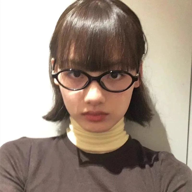 Japanese Retro Oval Frame Glasses For Women Y2K Fashion Decorative Glasses Girls No Makeup Plain Eyewear Korean Cool Eyewear New