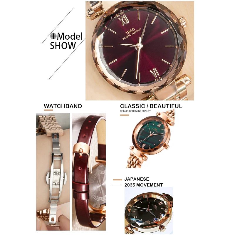 Luxury Women Watch Green Steel Fashion Quartz Hand Clock Female Gift Original Waterproof Top Brand Lady Leather Wristwatch Green