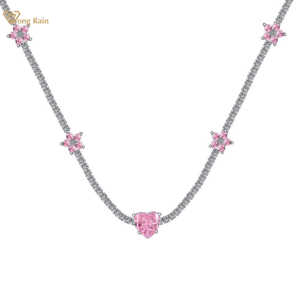 Wong Rain 100% 925 Sterling Silver Crushed Ice Cut Lab Sapphire Gemstone Women Necklace Pendant Fashion Fine Jewelry Wholesale
