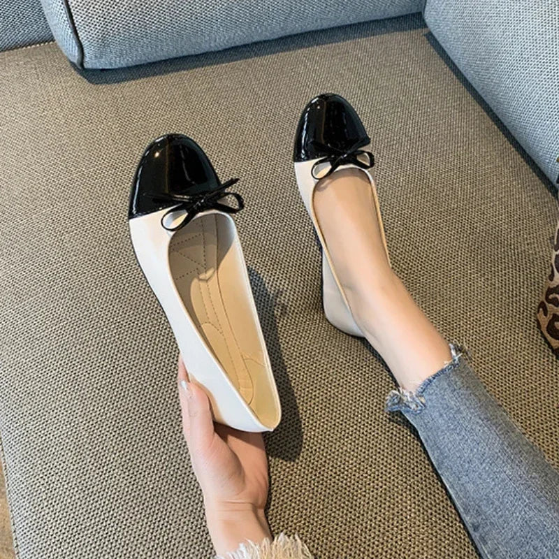 Ballerina Women's Flat Shoes Comfort Non-slip Ladies Loafers Leather Flats Elegant Bowknot Women's Single Shoes Mother's Shoes
