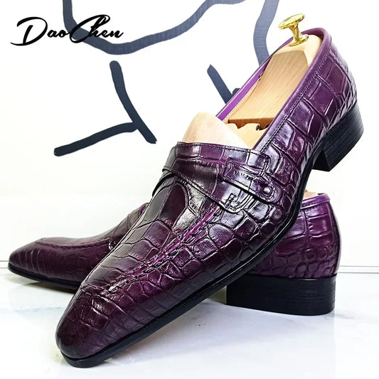 LUXURY MEN LOAFERS SHOES SNAKE PRINT SLIP ON LOAFERS CASUAL DRESS MAN SHOES PURPLE BLACK OFFICE WEDDING LEATHER SHOES MEN