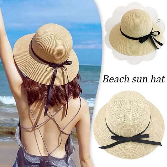 Summer Hats For Women Sun Hat Beach Ladies Fashion Flat Bowknot Panama Lady Casual Sun Hats For Women Straw Hat