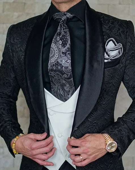 Men's Wedding Suit 2023 Italian Design Custom Black Smoking Tuxedo Jacket 3-piece Set (coat Vest Pants) Men's Groom Terno Suit