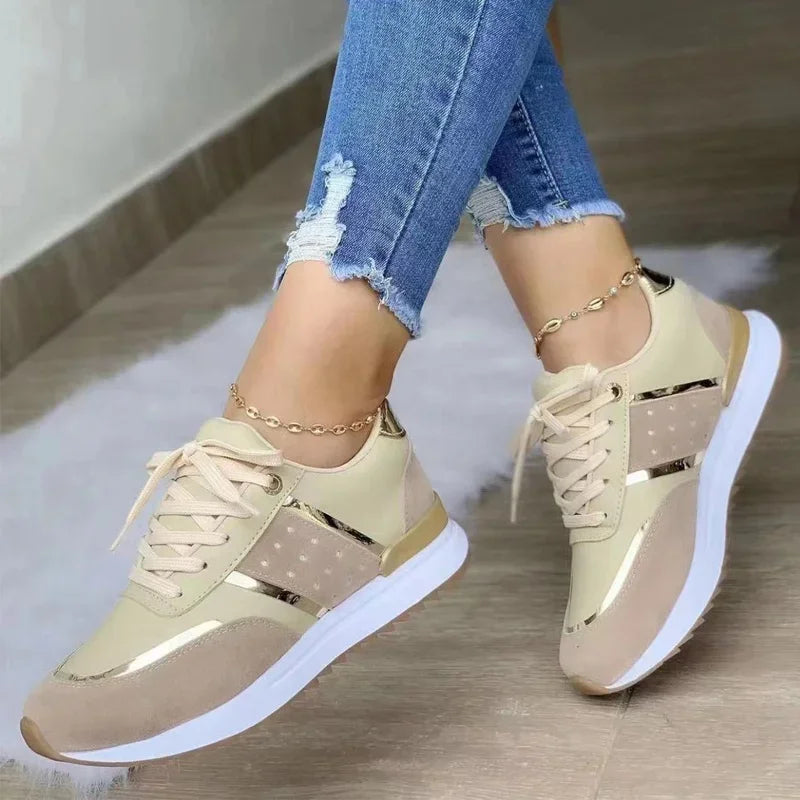 New 2024 Women Lace-Up Running Shoes Sneakers Autumn Spring Woman Leather Patchwork Female Casual Shoes Women'S Vulcanized Shoes