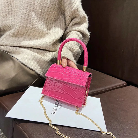 Crocodile Pattern Pink Crossbody Bag for Women Fashion All-match Female Chain Shoulder Bags Mini Purses Handbags Designer Bags
