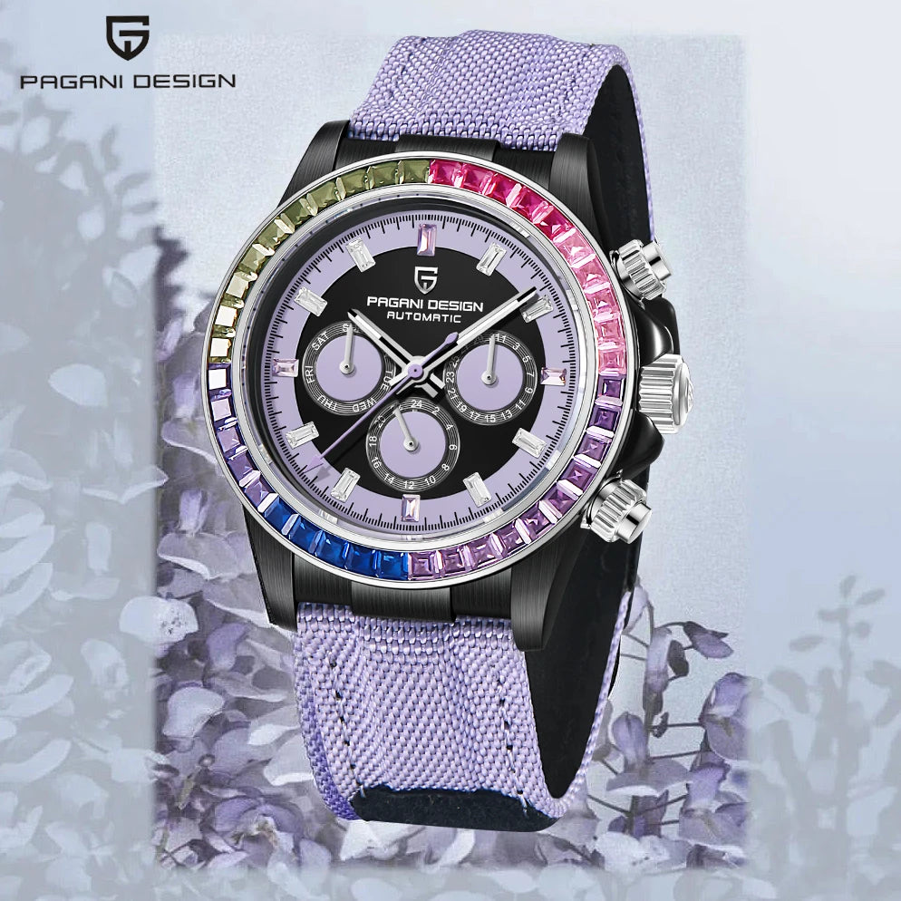 PAGANI Design Luxury Rainbow Gem bezel Mechanical Wrist Watch Automatic Watch Sport Chronograph Waterproof 2023 Watch Women/Men
