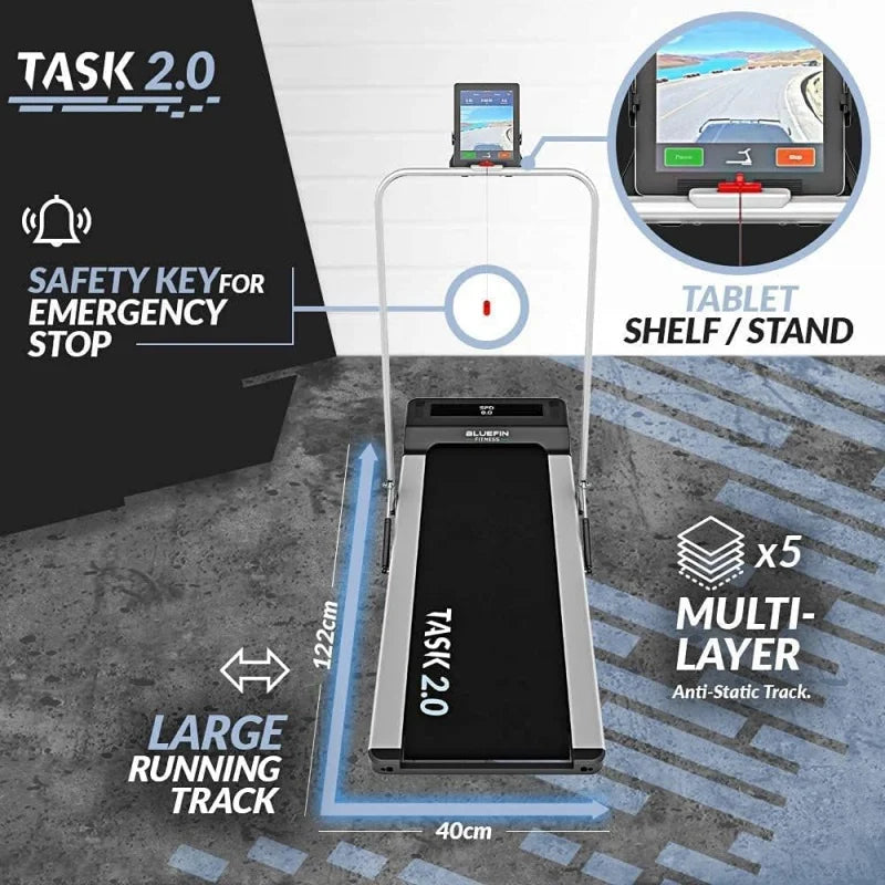 Bluefin Fitness Task 2.0 2-in-1 Folding Under Desk Treadmill | Home Gym Office Walkpad | 4.97mi/h | Joint Protection Tech | Smar
