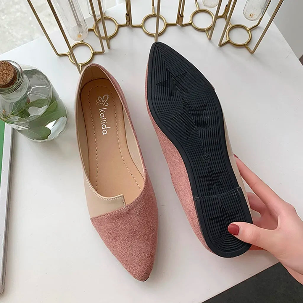 Women Shoes Fashion Splice Color Mule Flats Pointed Toe Ballerina Ballet Flat Slip on Shoe Zapatos Mujer Loafers Size 35-41