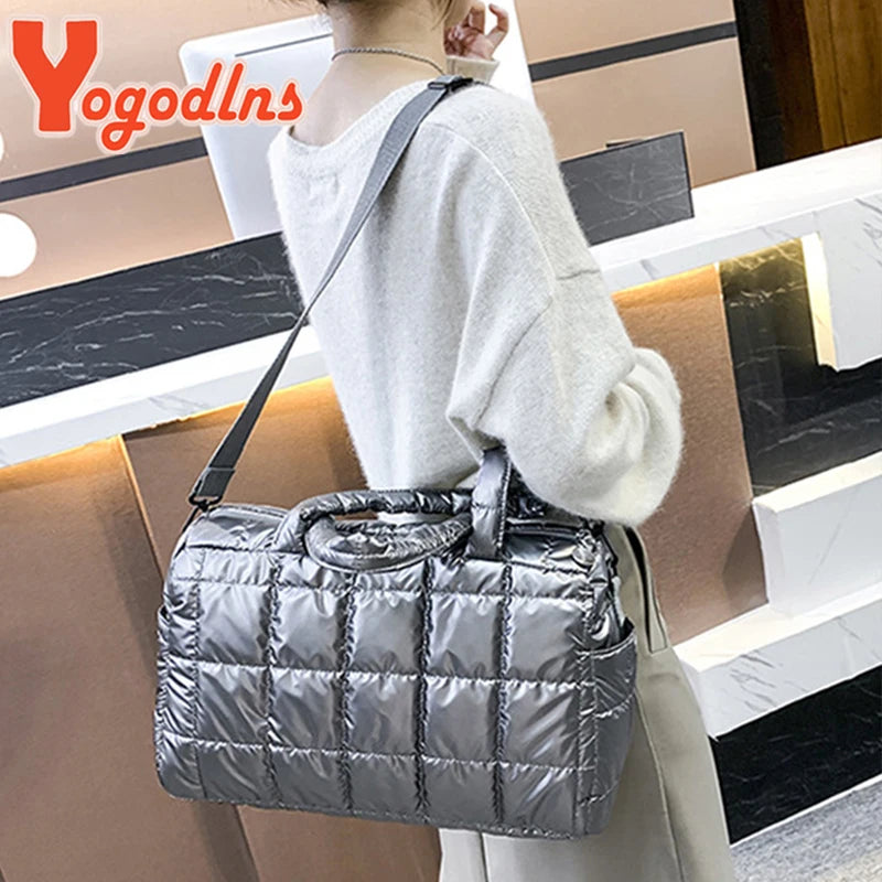Yogodlns Luxury Space Padded Cotton Handbag Big Capacity Shoulder Bag Waterproof Nylon Bag Travel Down Crossbody Bag Purse Bolsa