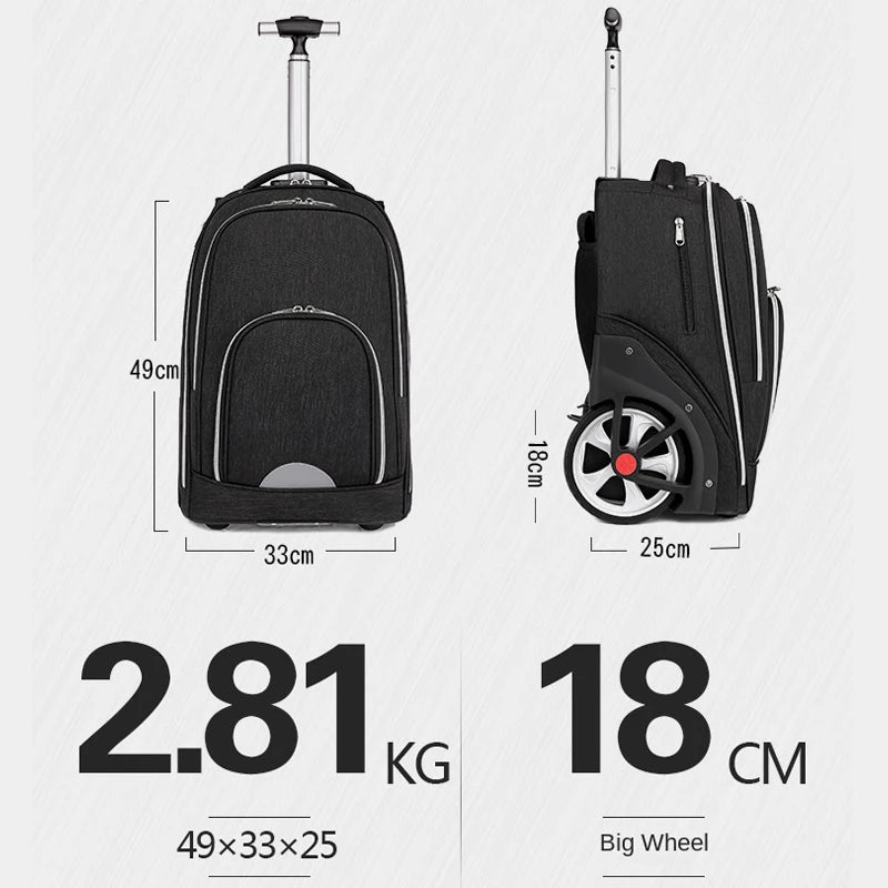 18 Inch Trolley Backpack With wheels Large Capacity wheeled School Backpack Travel Rolling luggage Business Laptop Luggage Bags