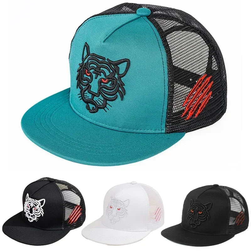 Cotton Black Tiger Embroidery Baseball Cap Men Women Snapback Mesh Hats Summer Casual Leisure Trucker Caps Unisex Hip Hop Hat
