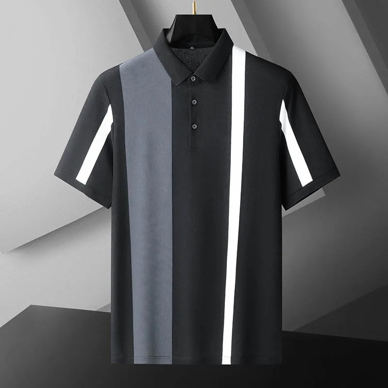 Plus Size 6XL 7XL 8XL Men's Cotton Casual Polo Shirt Summer Thin Loose Striped Print Elastic Short Sleeved Tops Male Clothes