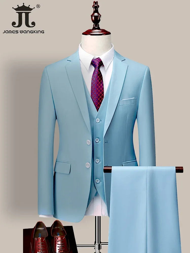 14 Color M-6XL ( Jacket + Vest+Pants ) High-end Brand Formal Business Mens Suit Three-piece Groom Wedding Dress Solid Color Suit