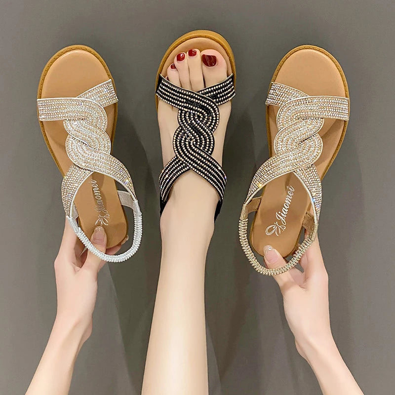 2024 Summer New Designer Platform Sandals Women Fashion Casual Roman Shoes Female Solid Color Crystal Sandalias Mujer