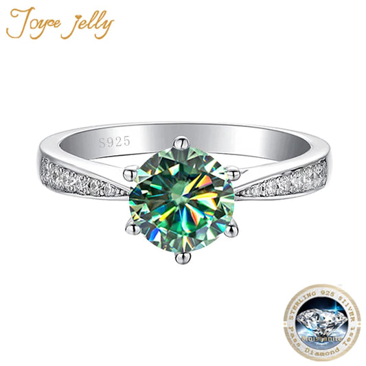 JoyceJelly Green Moissanite Ring For Women Solid 925 Sterling Silver Round Moissanite Bridal Female Engagement Wedding Jewerly