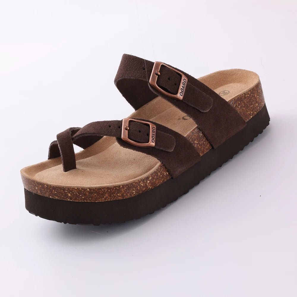 Kidmi Summer Cork Clogs Slippers Women's Mules Classic Soft Footbed Suede Sandals With Arch Support Adjustable Buckle Sandals