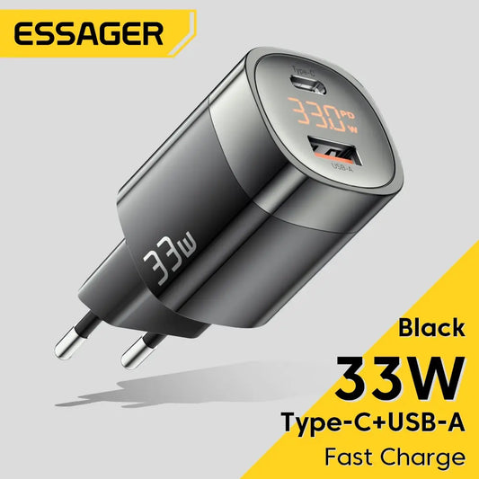 Essager 33W GaN USB C Charger Digital Display PD Fast Charging For iPhone 13 12 Max Pro iPad For Xiaomi Poco Samsung Charger Es