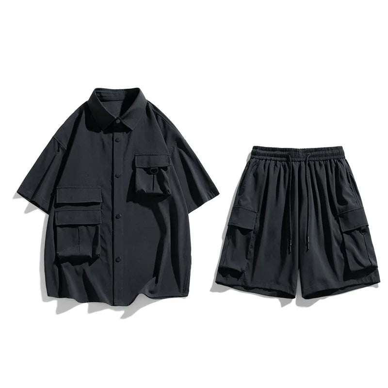 2024 Summer Set Men's High Fashion Brand Split Sleeve Shirt Shorts Large Two Piece Set