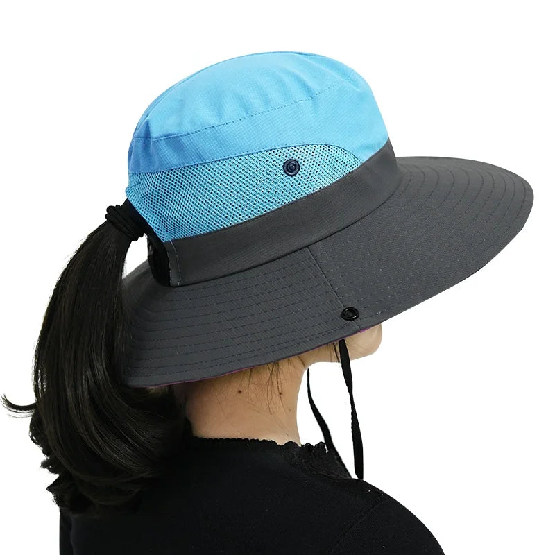 Safari Sun Hats for Women Summer Hat Wide Brim UV UPF Protection Ponytail Outdoor Fishing Hiking Hat for Female