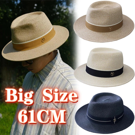 Big Size 61cm Wide Brim Beach Sun Hat Men Women Senior Designer Panama Soft Shaped Jazz Straw Hat Summer UV Protection Fedora