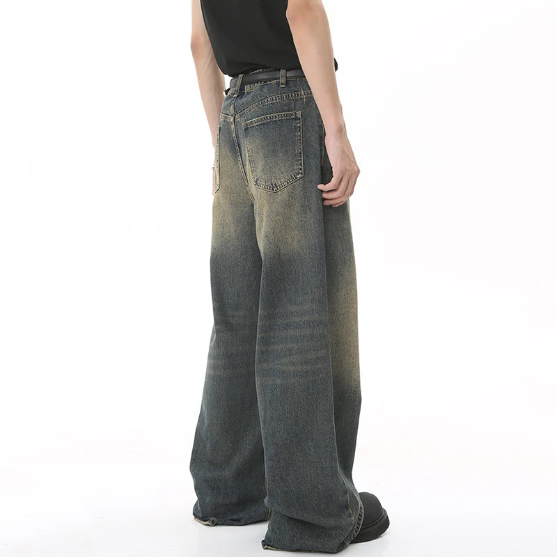 IEFB Men's Vintage Jeans Fashion Washed Street Casual Wide Leg Denim Pants Summer Distressed Loose Male Versatile Trousers 9C354