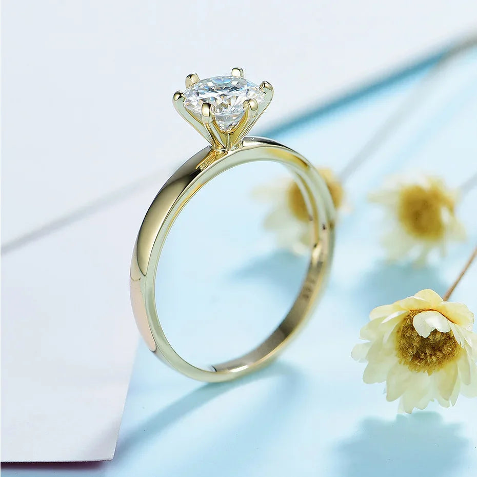Kuololit 100% Natural Moissanite 585 14K 10K Yellow gold Ring for Women Round 1ct Solitaire ring wedding cluster bridal promise