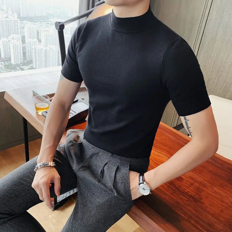 11 color Summer High Quality Short Sleeve Knitted T Shirts Men Slim Solid Pullovers Casual Stretched Tee Shirt Streetwear Homme