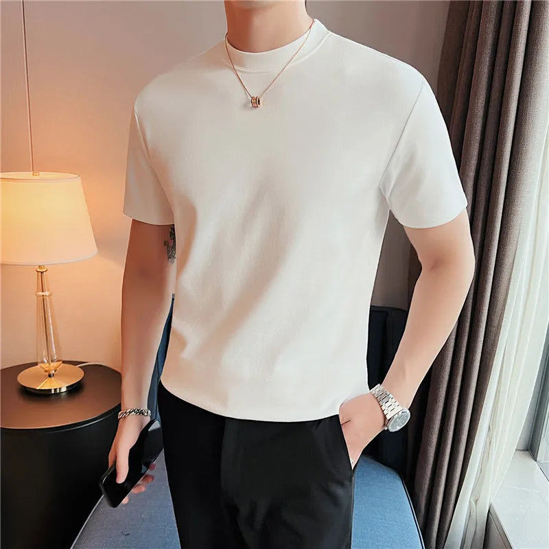 Summer New Round Collar Short Sleeved T-shirt 2023 Men Cotton Loose Casual Solid Color Tee High Quality Mens Tops Streetwear