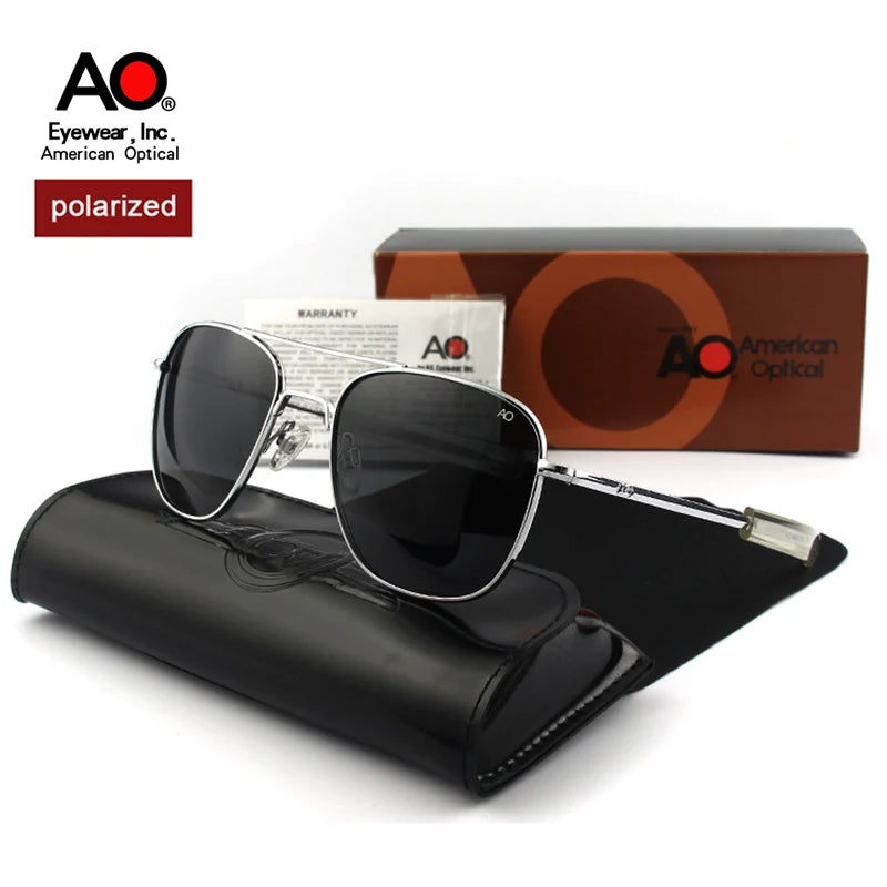 AO Sunglasses Men American Army Military Aviation Pilot Sun Glasses Polarized Lens Woman Luxury Brand Vintage With Original Box