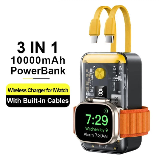 Portable Power Bank 10000mah PD 20W Fast Charging Built-In Cable Suitable For Apple Watch S1-S9 Charger Backup Battery