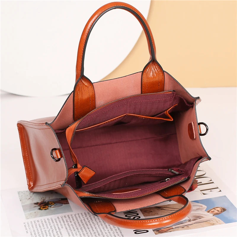 Burminsa Cowhide Genuine Leather Large Tote Handbags For Women 2024 Trend Designer Commuter Satchel Shopper Female Shouder Bags