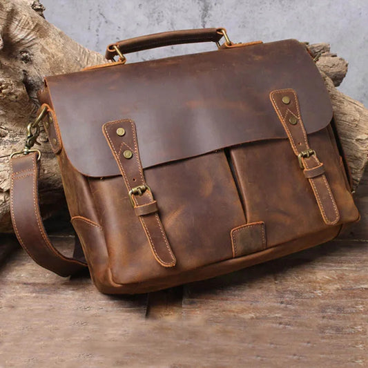Luufan Men's Briefcase Genuine Leather A4 File Document Handbag Male Soft Cow Leather Laptop Shoulder Bag Business Computer Bag
