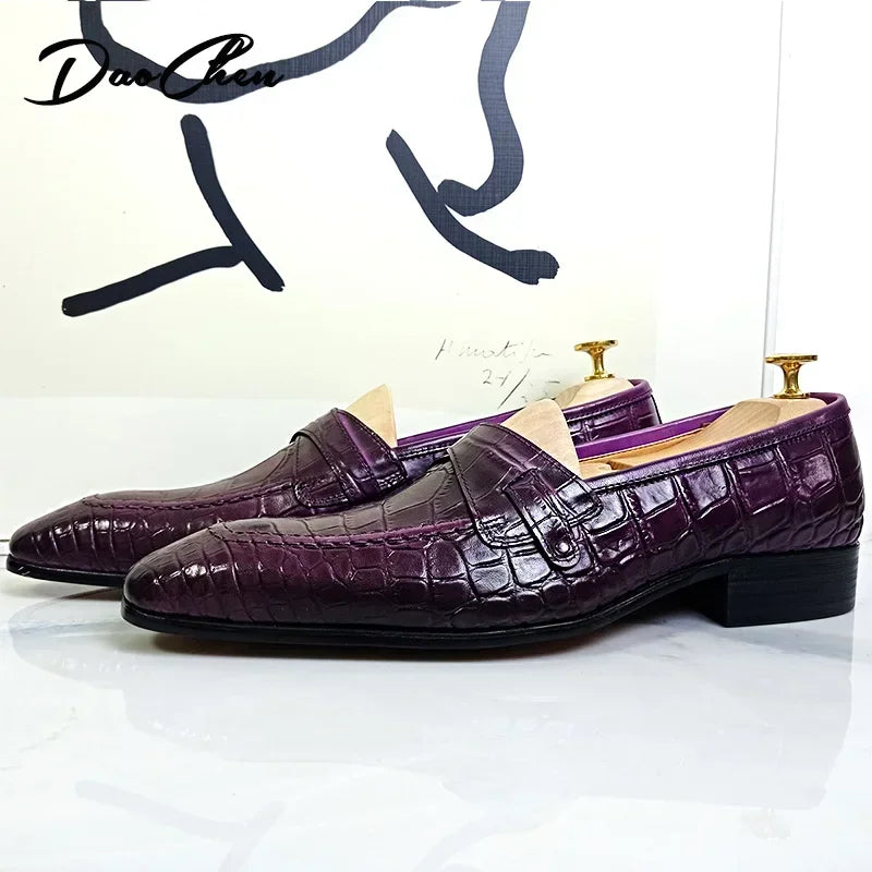 LUXURY MEN LOAFERS SHOES SNAKE PRINT SLIP ON LOAFERS CASUAL DRESS MAN SHOES PURPLE BLACK OFFICE WEDDING LEATHER SHOES MEN