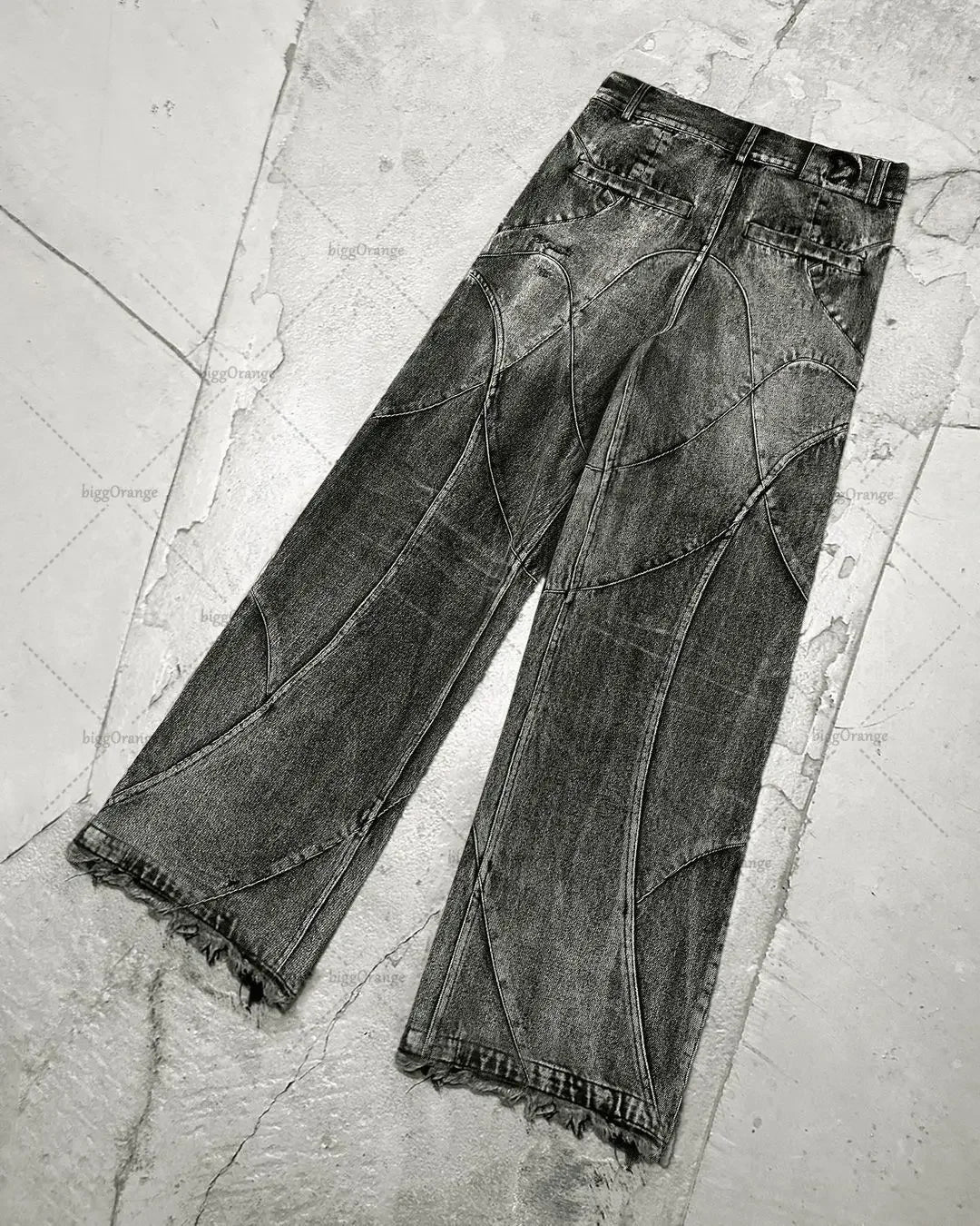 Y2K Destroyed Stitching Jeans Men's Black Washed Jeans Gothic Style Street Trend Clothing Retro Loose Wide Leg Pants Fall Guys