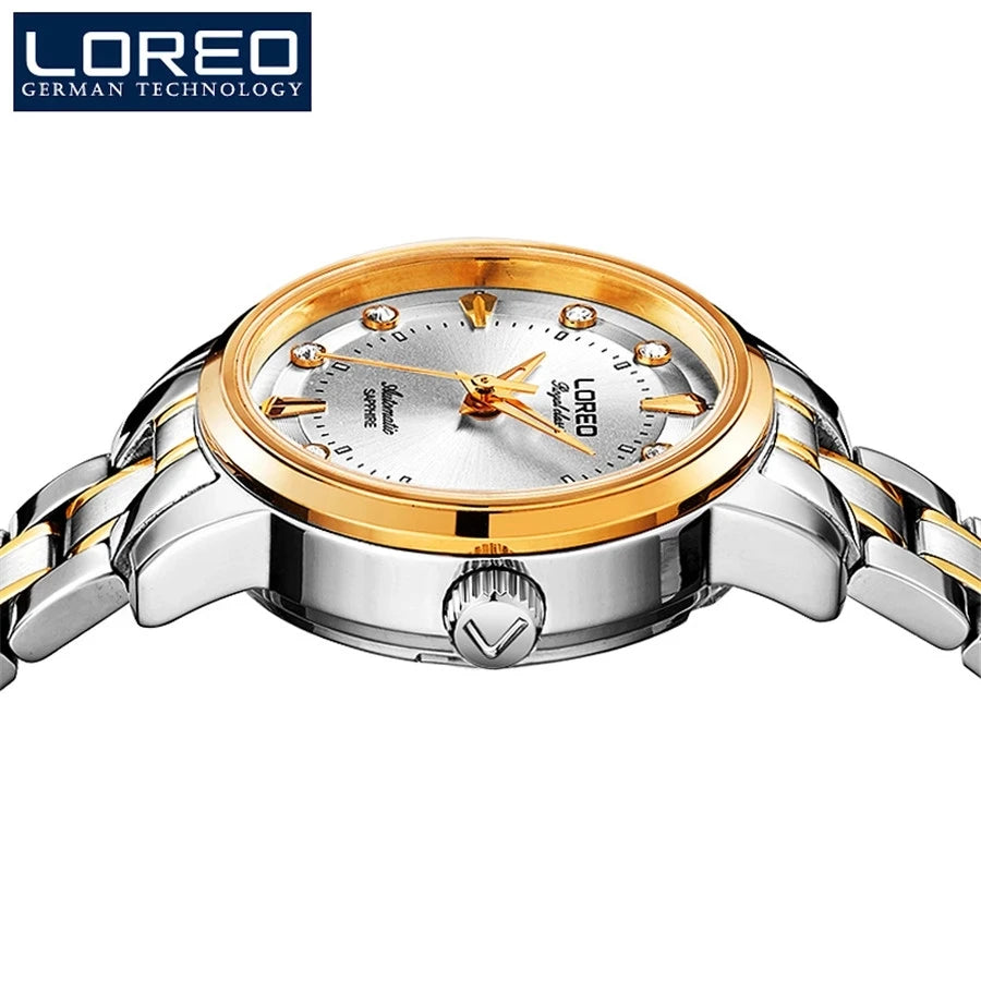 LOREO Original Diamond Dial Seagull Automatic Mechanical Watch for Women Fashion Ladies Watches Waterproof Women's Wristwatch