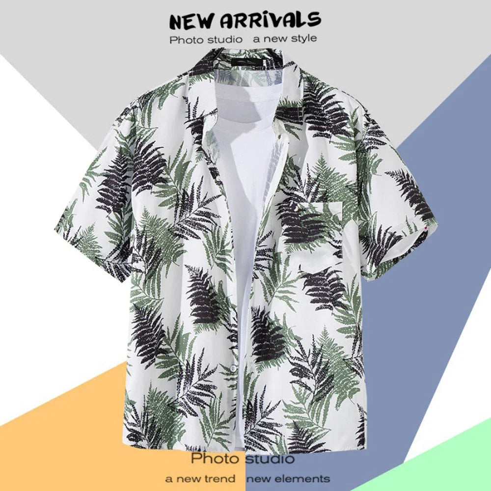 Men's Hawaiian Shirt Retro Printing Single-breasted Beach Short-sleeved T-shirt Summer Holiday Masquerade Men's Clothing