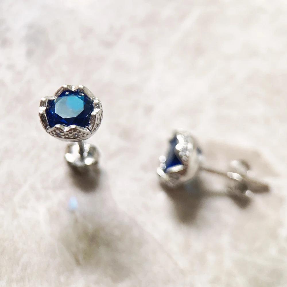Stud Earrings Dark Blue Lotus Europe Style Glam Fine Jewerly For Women Gift In 925 Sterling Silver